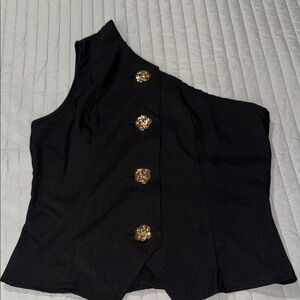 SHEIN Black One-Shoulder Top with Gold Accents